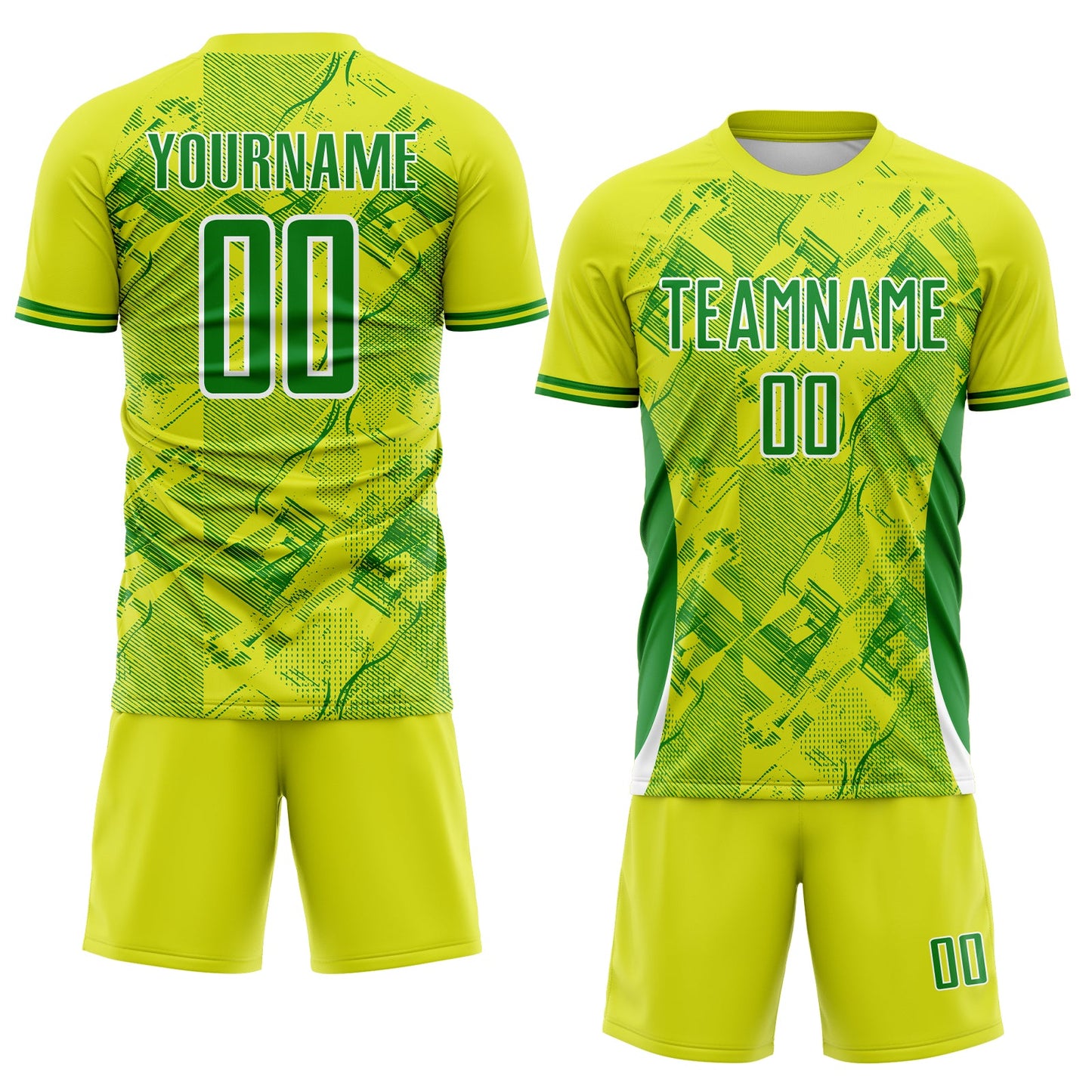 Custom Neon Yellow Grass Green-White Brasil Digital Lines Sublimation Soccer Uniform Jersey view 2