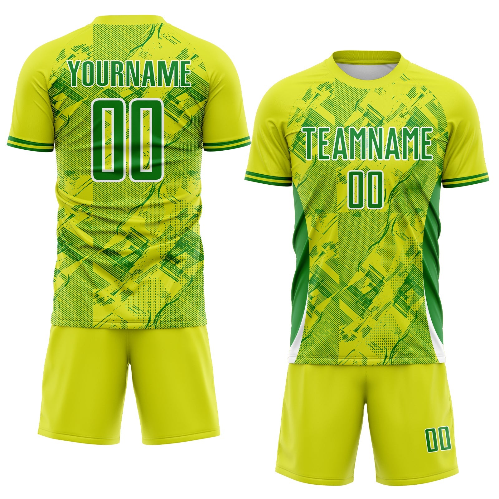 Custom Neon Yellow Grass Green-White Brasil Digital Lines Sublimation Soccer Uniform Jersey view 2