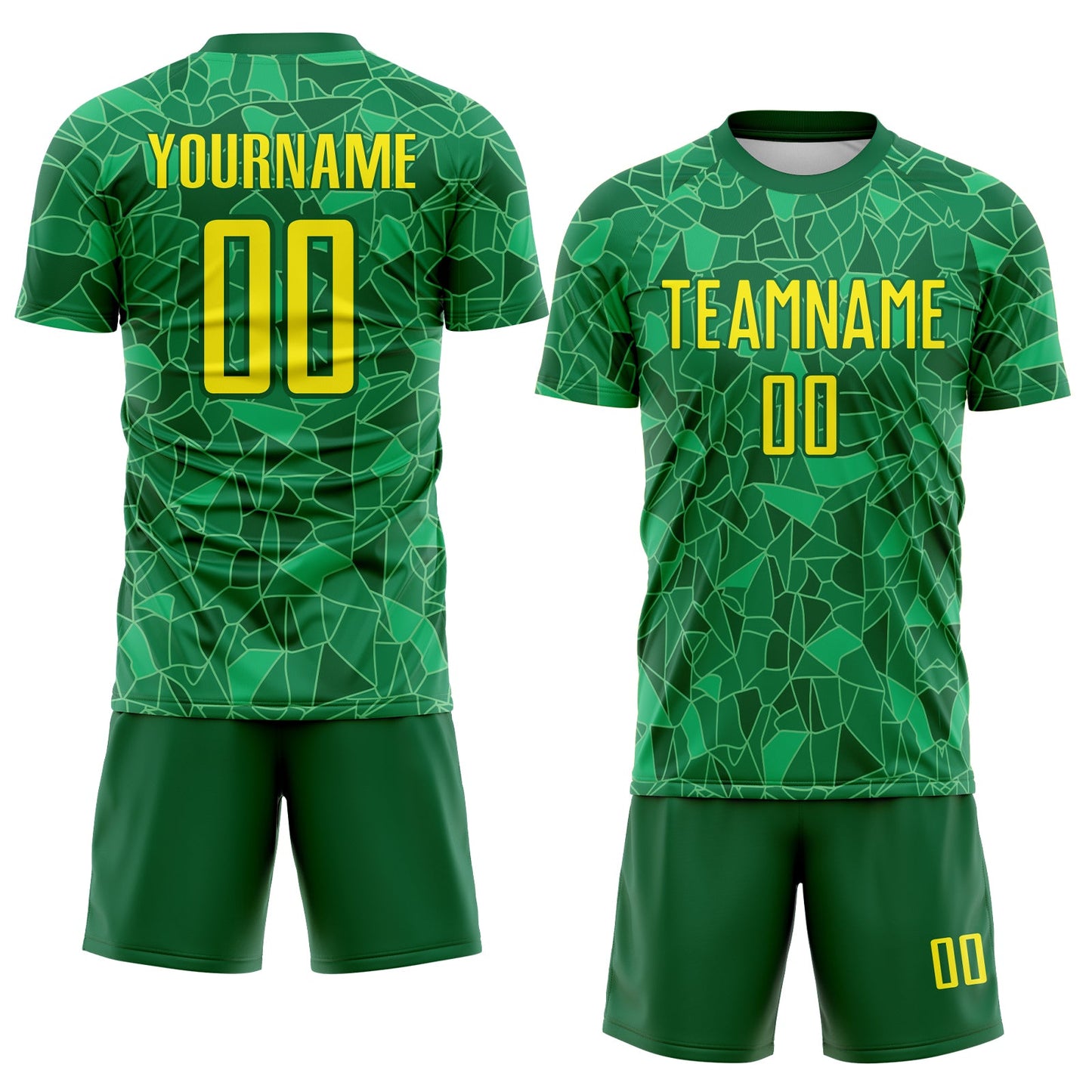 Custom Green Light Yellow Brasil Geometric Fragment Sublimation Soccer Uniform Jersey view 2