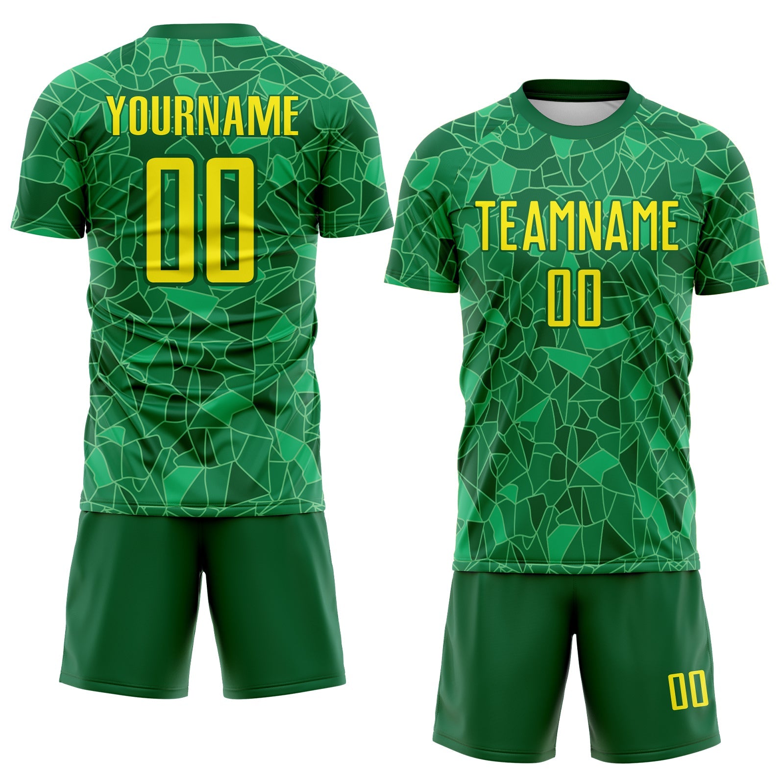 Custom Green Light Yellow Brasil Geometric Fragment Sublimation Soccer Uniform Jersey view 2