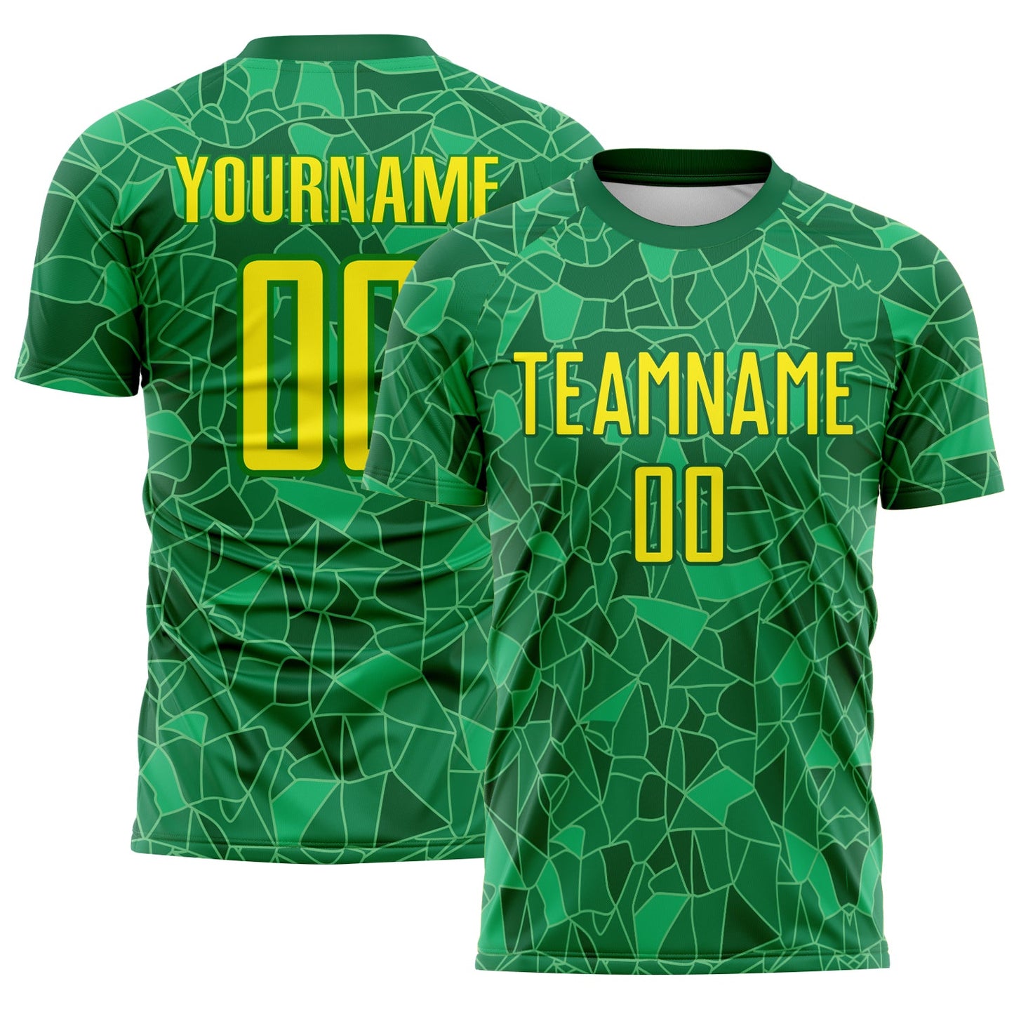 Custom Green Light Yellow Brasil Geometric Fragment Sublimation Soccer Uniform Jersey - Main View