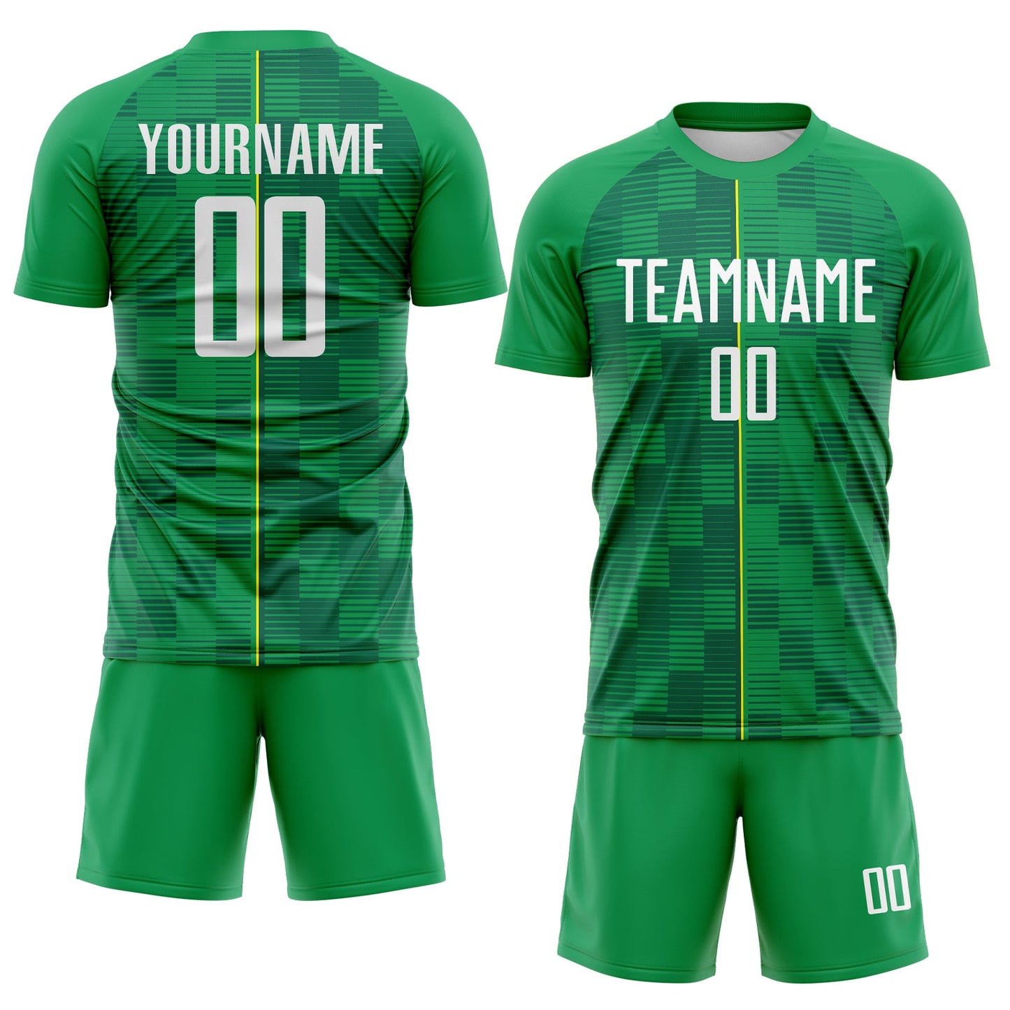Custom Green White-Light Yellow Brasil Digital Lines Sublimation Soccer Uniform Jersey view 2