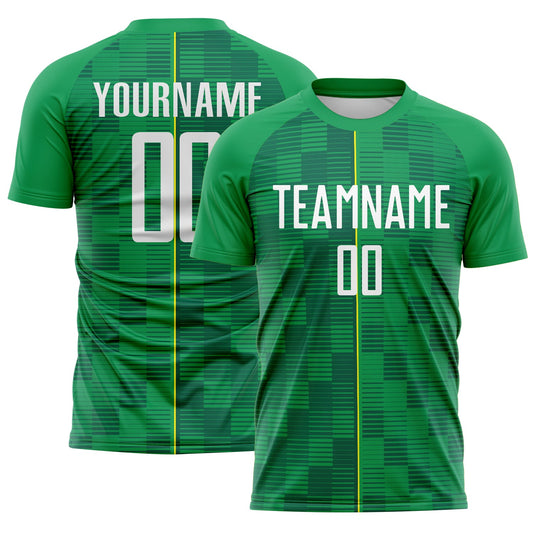 Custom Green White-Light Yellow Brasil Digital Lines Sublimation Soccer Uniform Jersey - Main View