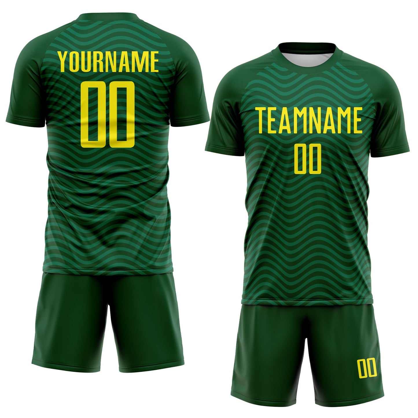 Custom Green Light Yellow Brasil Wave Sublimation Soccer Uniform Jersey view 2