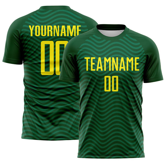 Custom Green Light Yellow Brasil Wave Sublimation Soccer Uniform Jersey - Main View