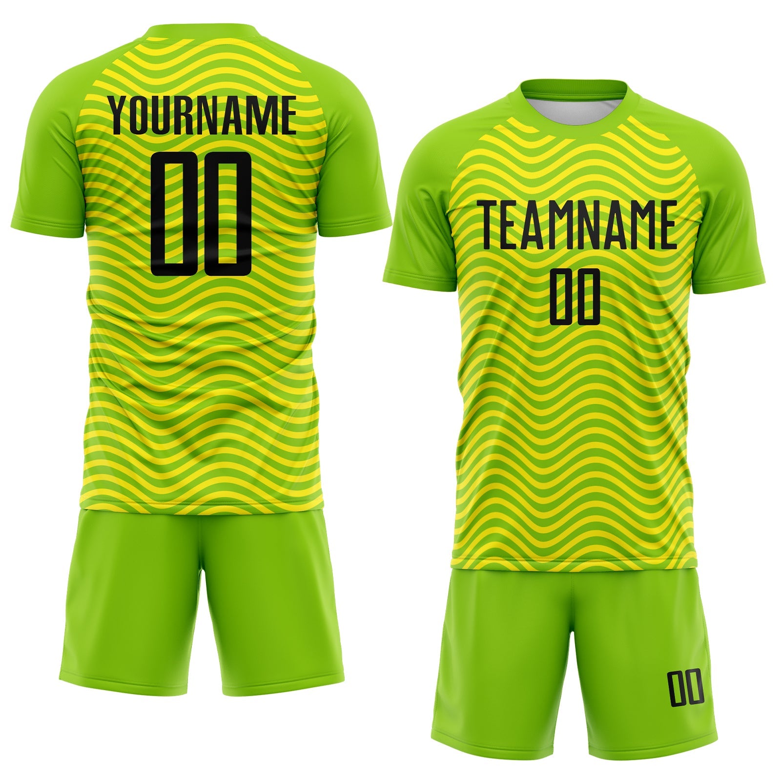 Custom Green Black-Light Yellow Brasil Wave Sublimation Soccer Uniform Jersey view 2