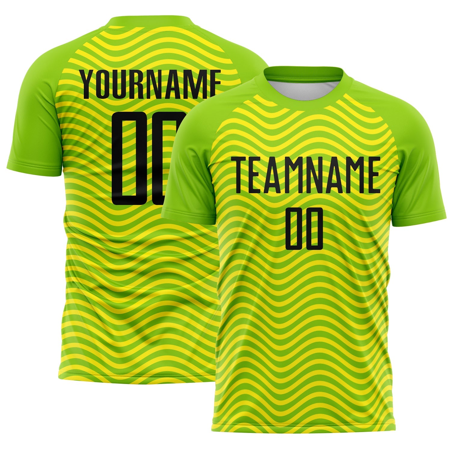 Custom Green Black-Light Yellow Brasil Wave Sublimation Soccer Uniform Jersey - Main View