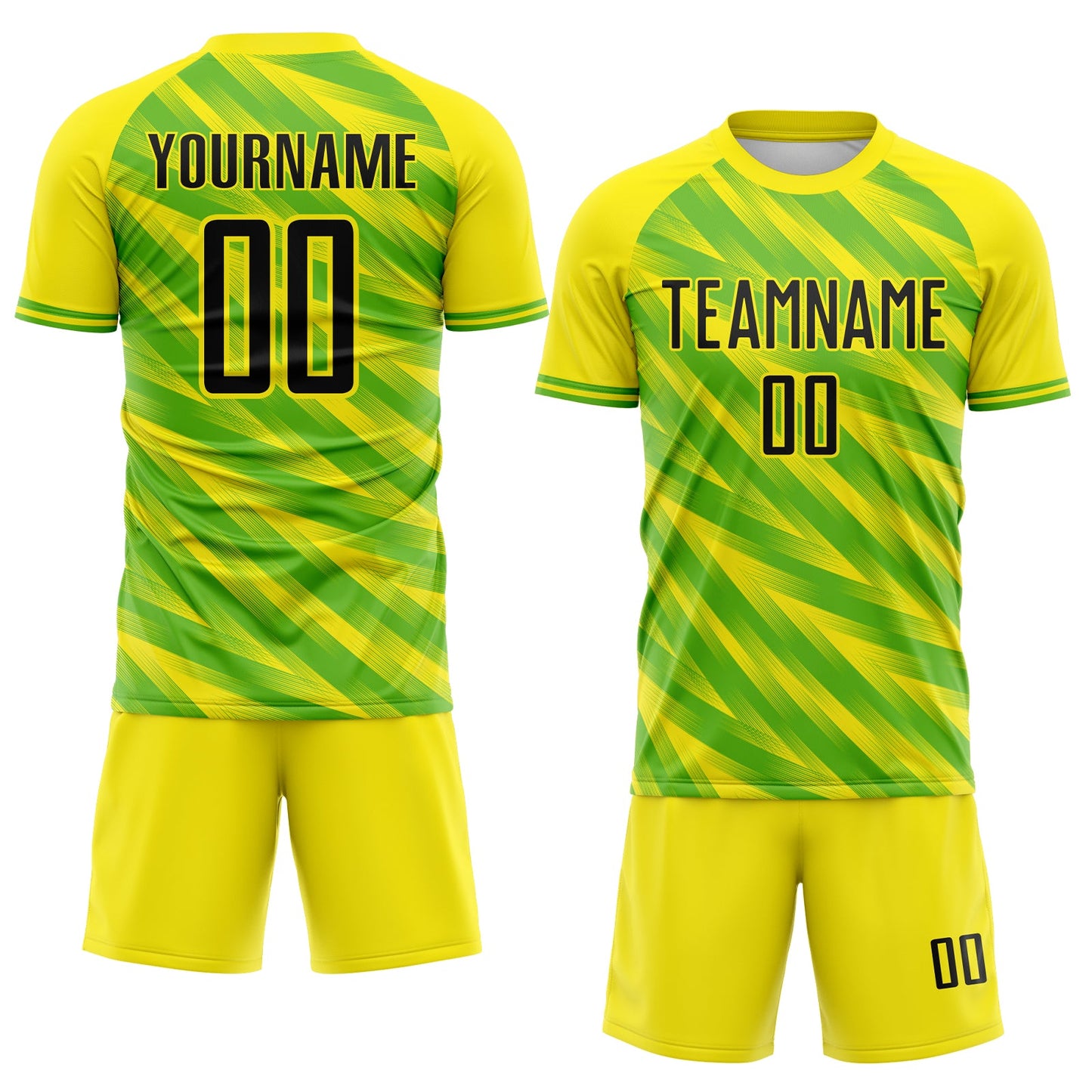 Custom Light Yellow Black-Green Brasil Brush Stroke Stripe Sublimation Soccer Uniform Jersey view 2