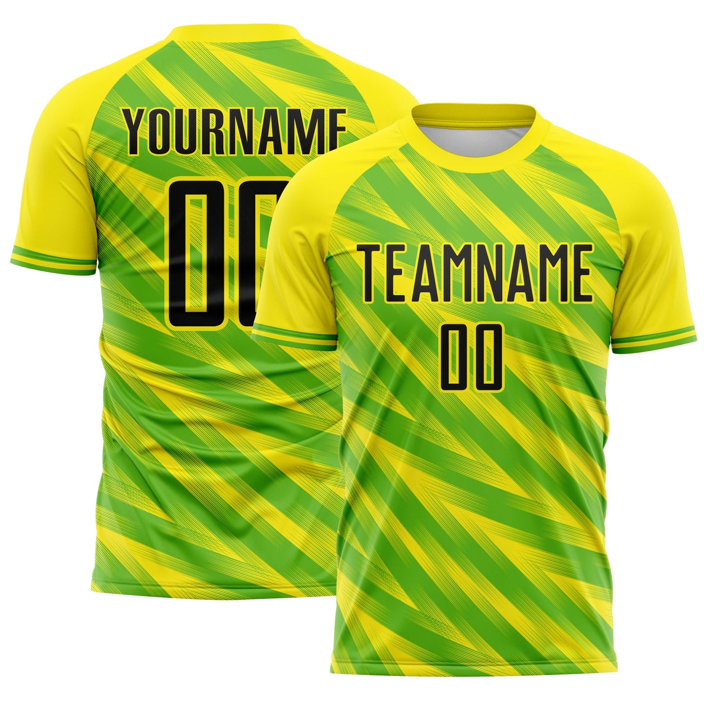 Custom Light Yellow Black-Green Brasil Brush Stroke Stripe Sublimation Soccer Uniform Jersey - Main View
