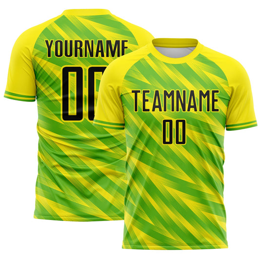 Custom Light Yellow Black-Green Brasil Brush Stroke Stripe Sublimation Soccer Uniform Jersey - Main View