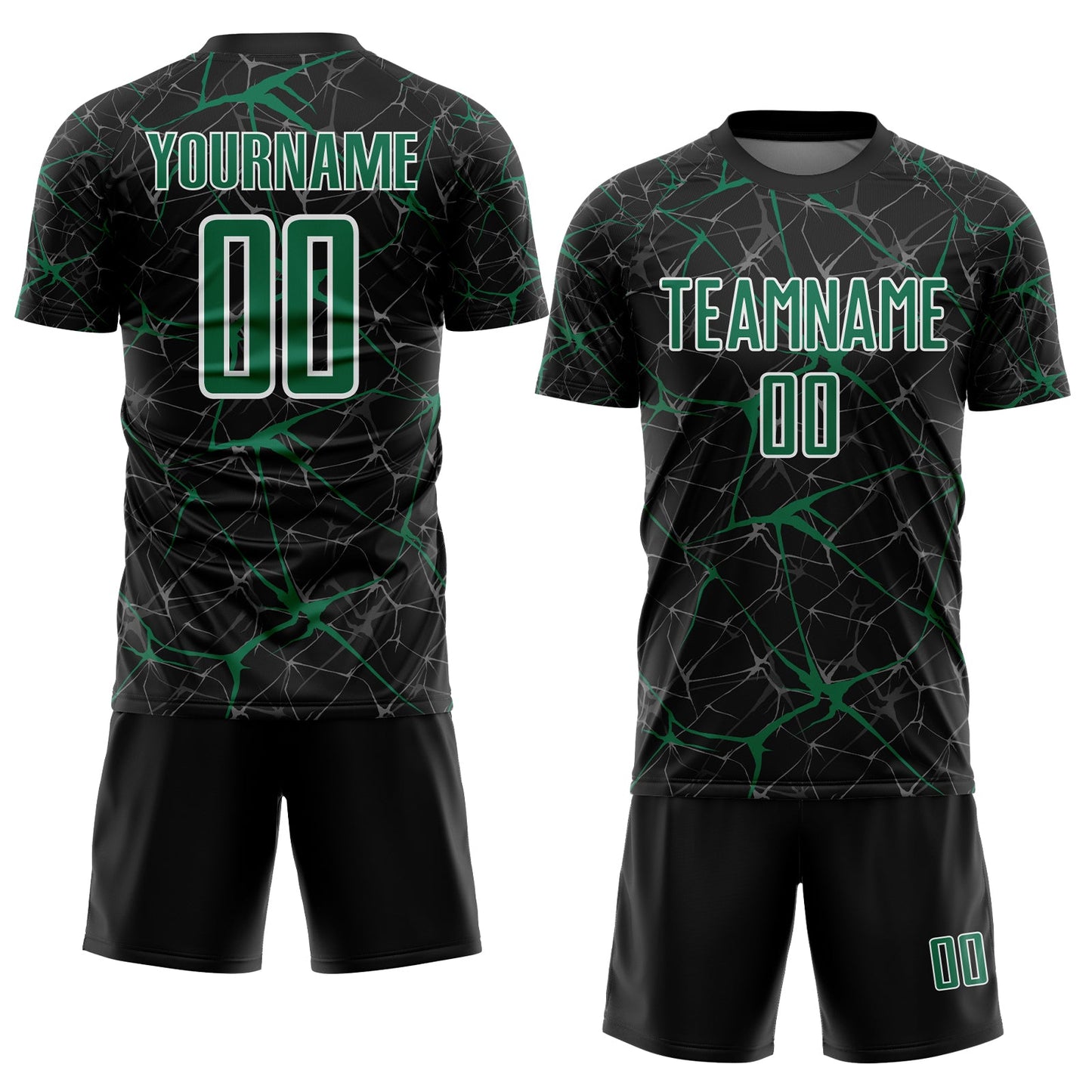Custom Black Kelly Green-White Abstract Network Crackle Sublimation Soccer Uniform Jersey view 2