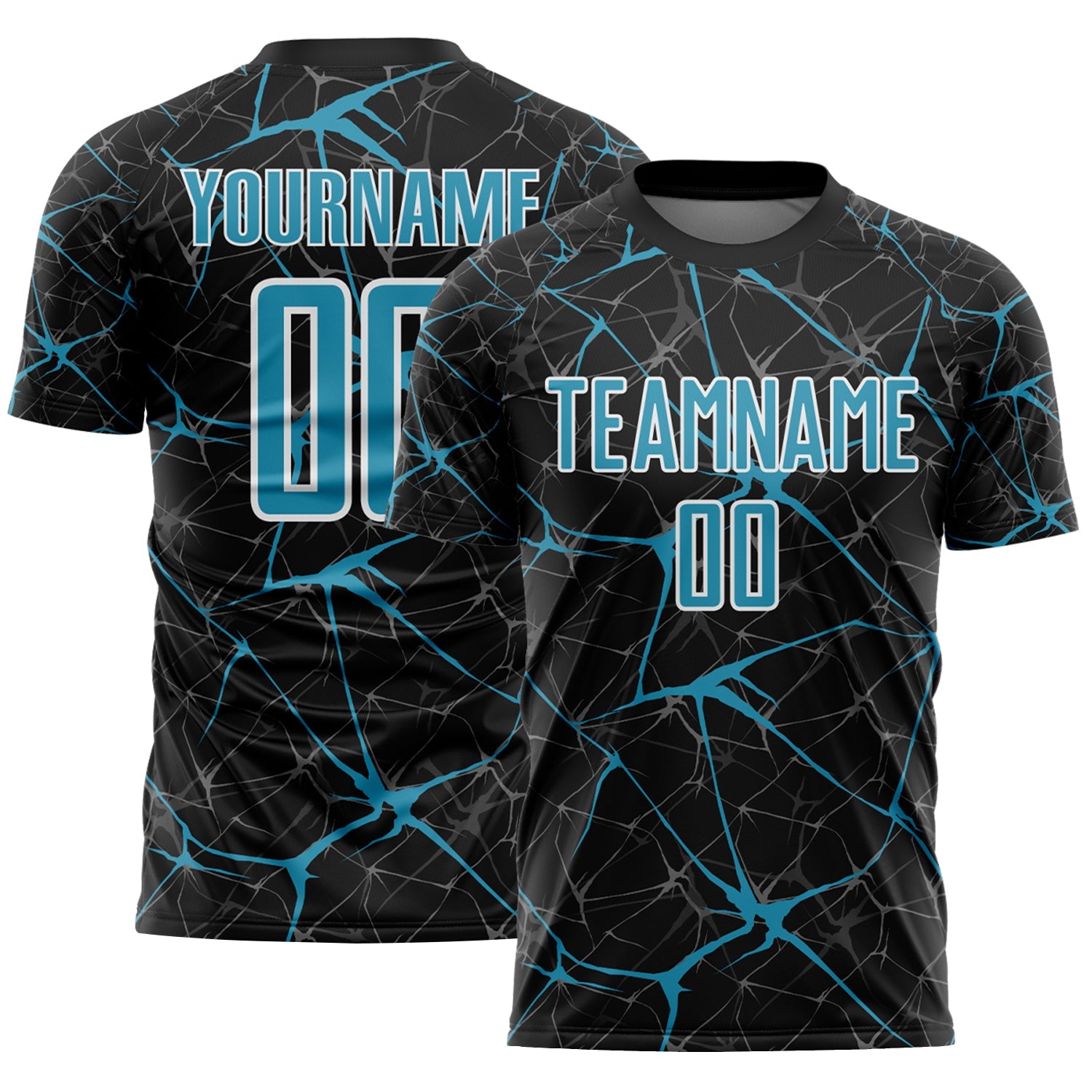 Custom Black Panther Blue-White Abstract Network Crackle Sublimation Soccer Uniform Jersey - Main View
