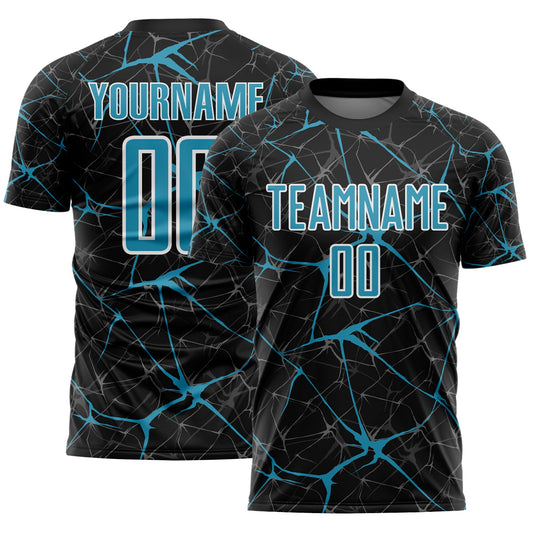 Custom Black Panther Blue-White Abstract Network Crackle Sublimation Soccer Uniform Jersey - Main View
