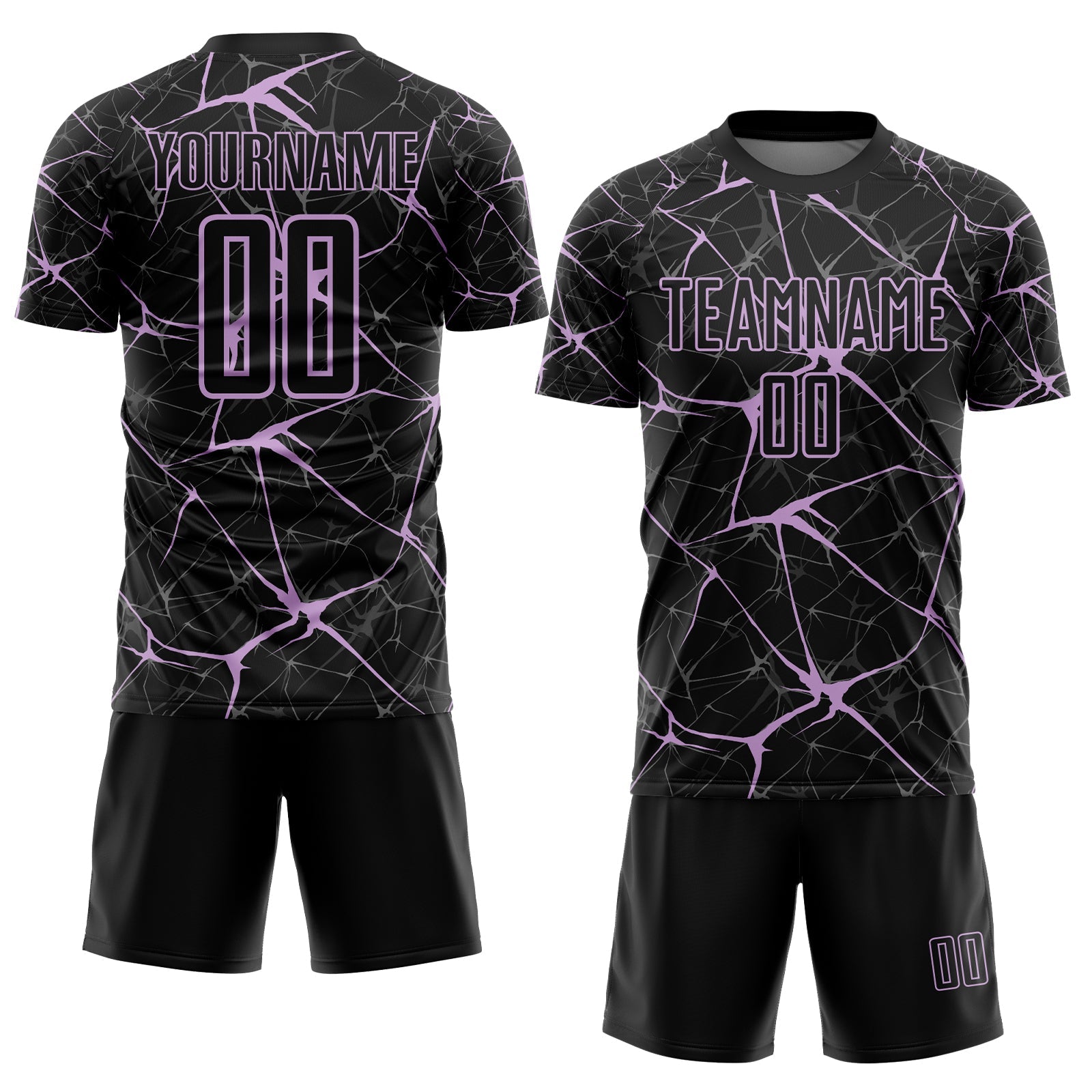 Custom Black-Light Purple Abstract Network Crackle Sublimation Soccer Uniform Jersey view 2