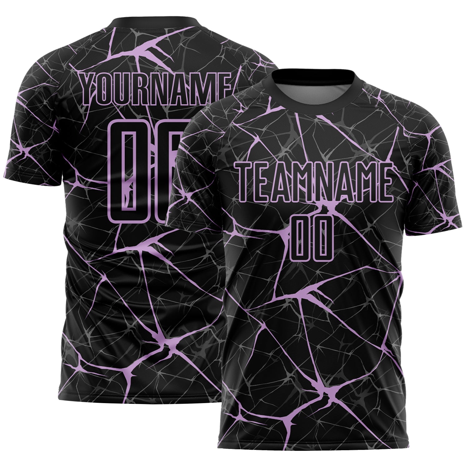 Custom Black-Light Purple Abstract Network Crackle Sublimation Soccer Uniform Jersey - Main View