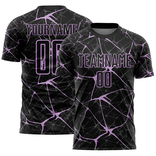 Custom Black-Light Purple Abstract Network Crackle Sublimation Soccer Uniform Jersey - Main View