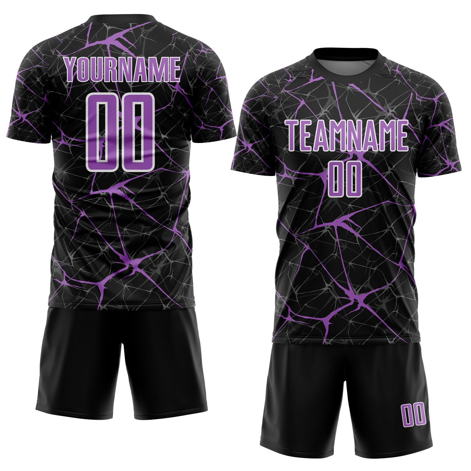 Custom Black Medium Purple-White Abstract Network Crackle Sublimation Soccer Uniform Jersey view 2