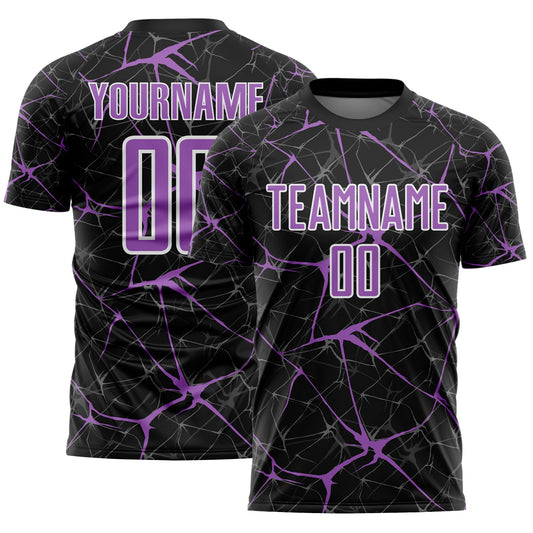 Custom Black Medium Purple-White Abstract Network Crackle Sublimation Soccer Uniform Jersey - Main View