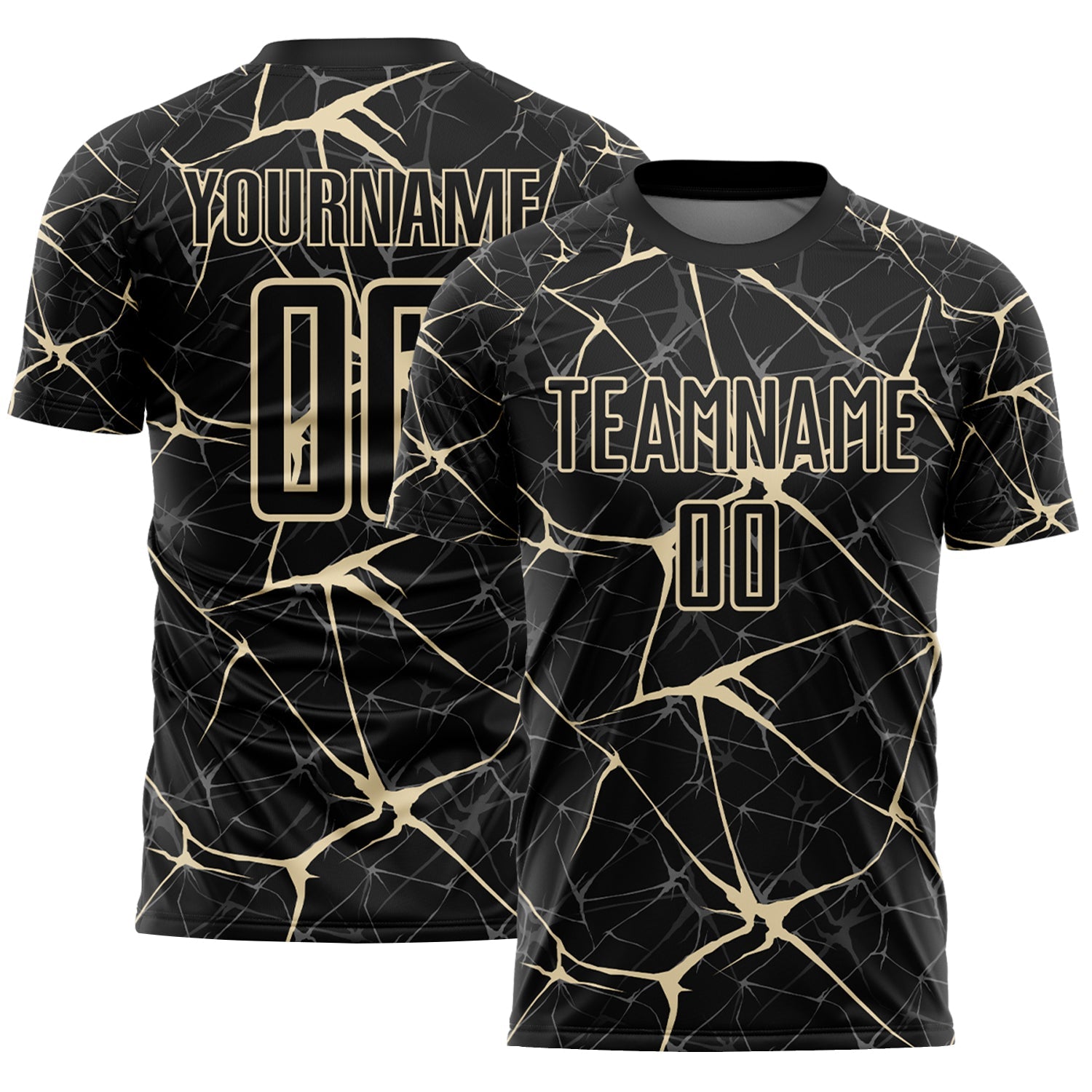 Custom Black-Cream Abstract Network Crackle Sublimation Soccer Uniform Jersey - Main View