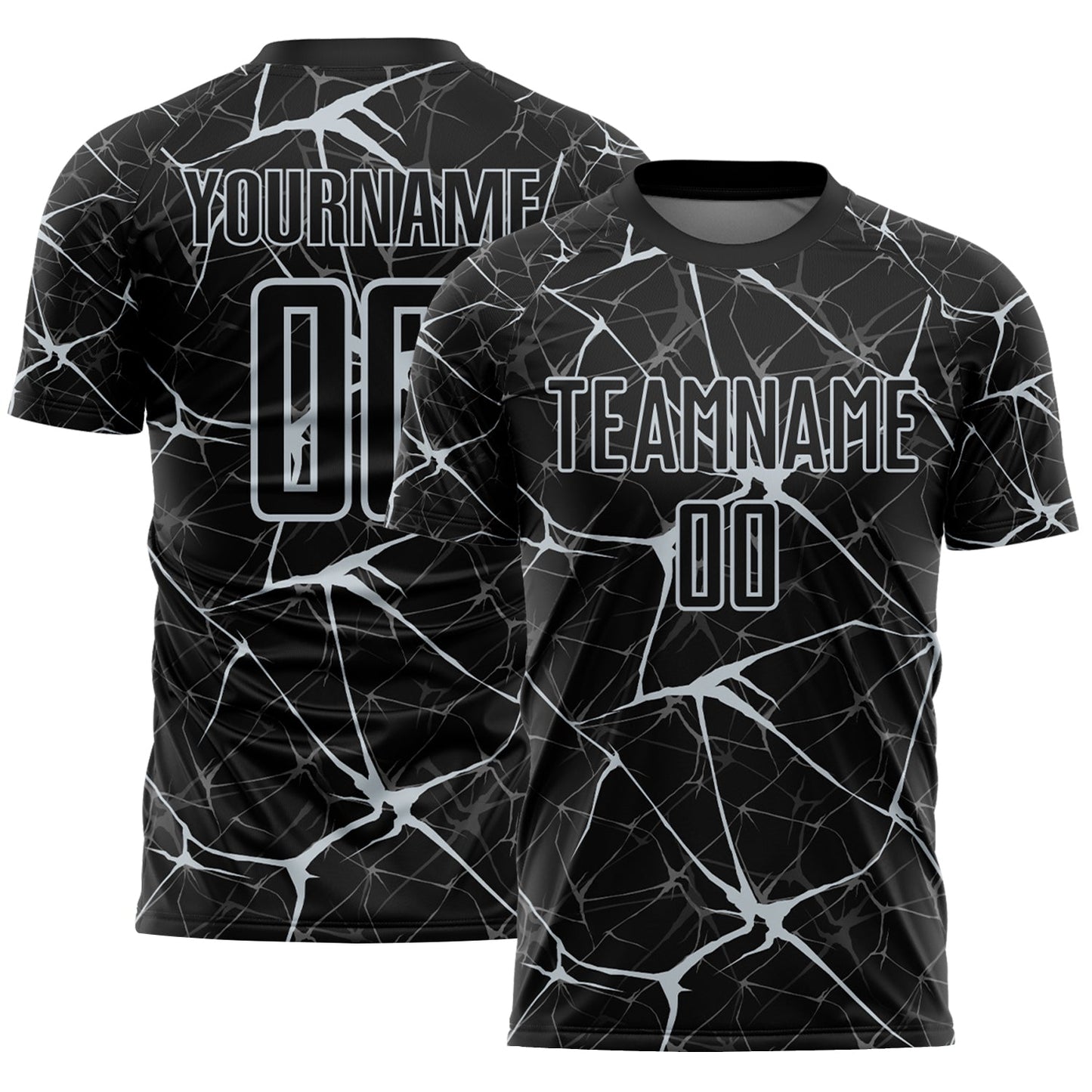Custom Black-Silver Abstract Network Crackle Sublimation Soccer Uniform Jersey - Main View