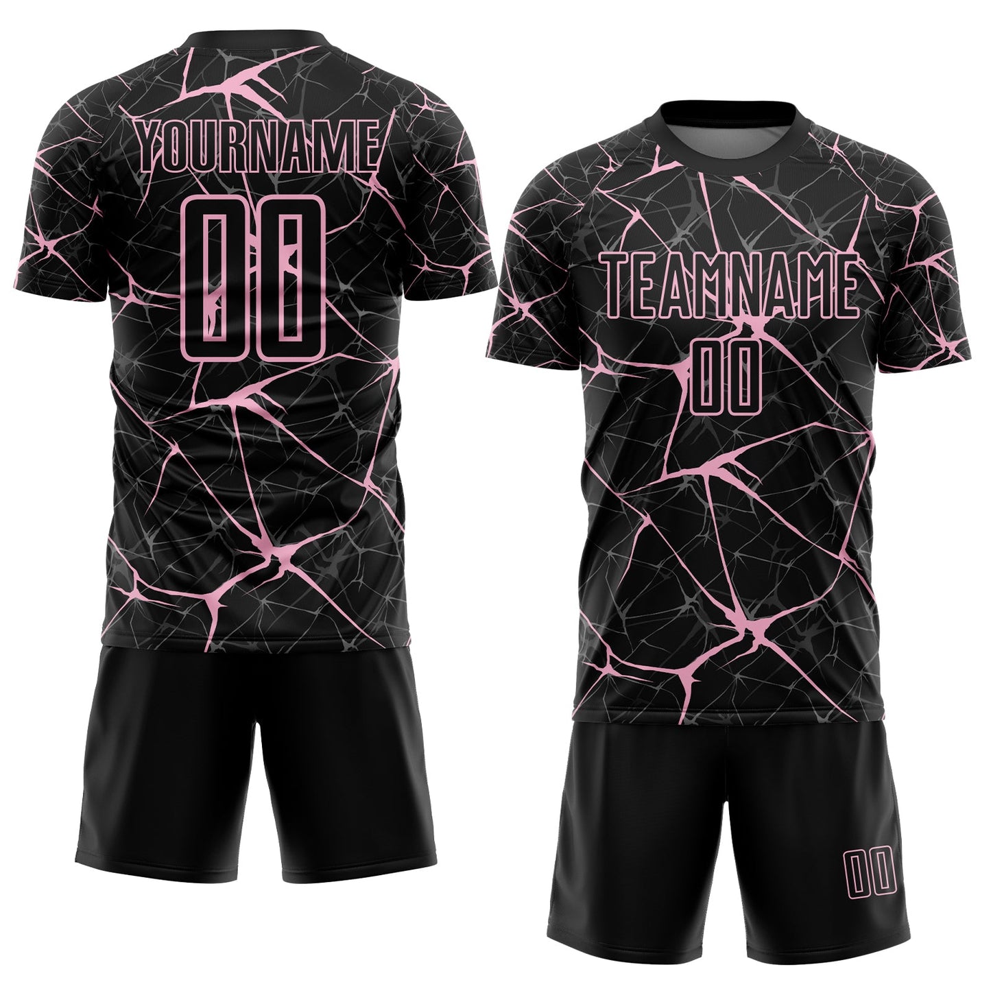 Custom Black-Light Pink Abstract Network Crackle Sublimation Soccer Uniform Jersey view 2