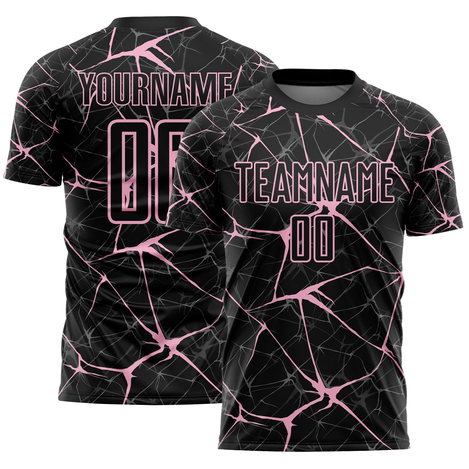 Custom Black-Light Pink Abstract Network Crackle Sublimation Soccer Uniform Jersey - Main View