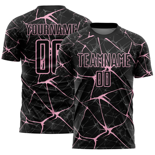 Custom Black-Light Pink Abstract Network Crackle Sublimation Soccer Uniform Jersey - Main View