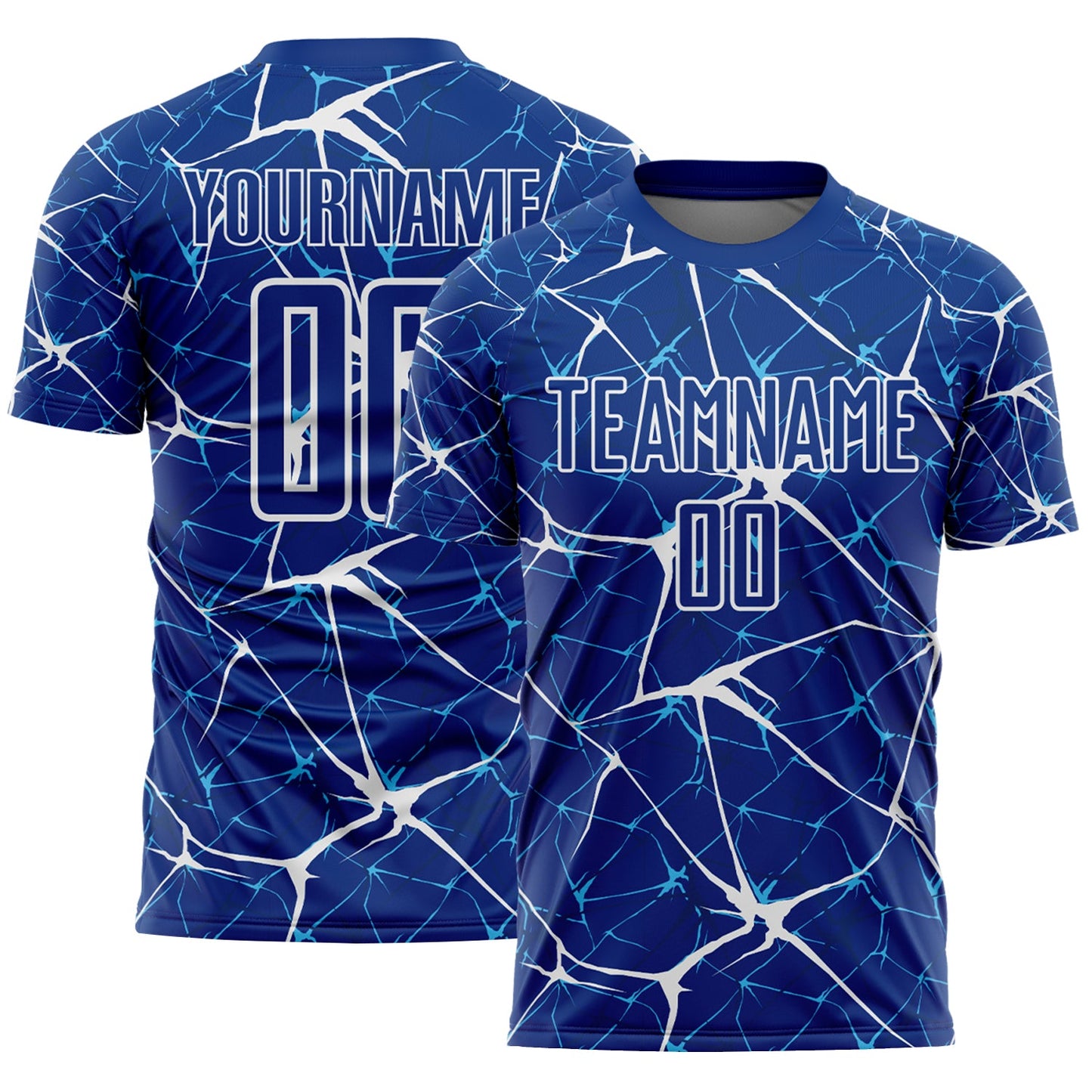 Custom Royal-White Abstract Network Crackle Sublimation Soccer Uniform Jersey - Main View