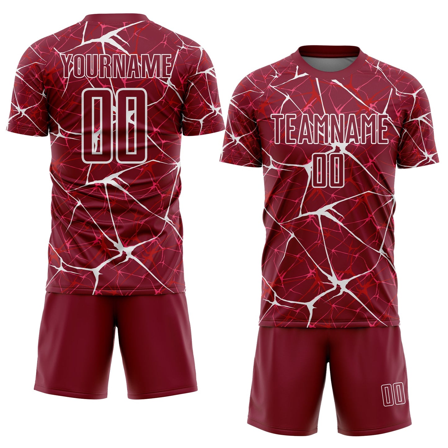 Custom Crimson-White Abstract Network Crackle Sublimation Soccer Uniform Jersey view 2