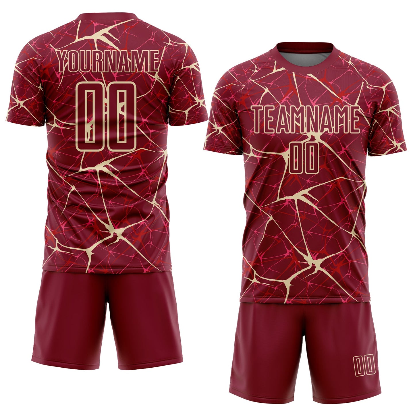 Custom Crimson-Cream Abstract Network Crackle Sublimation Soccer Uniform Jersey view 2