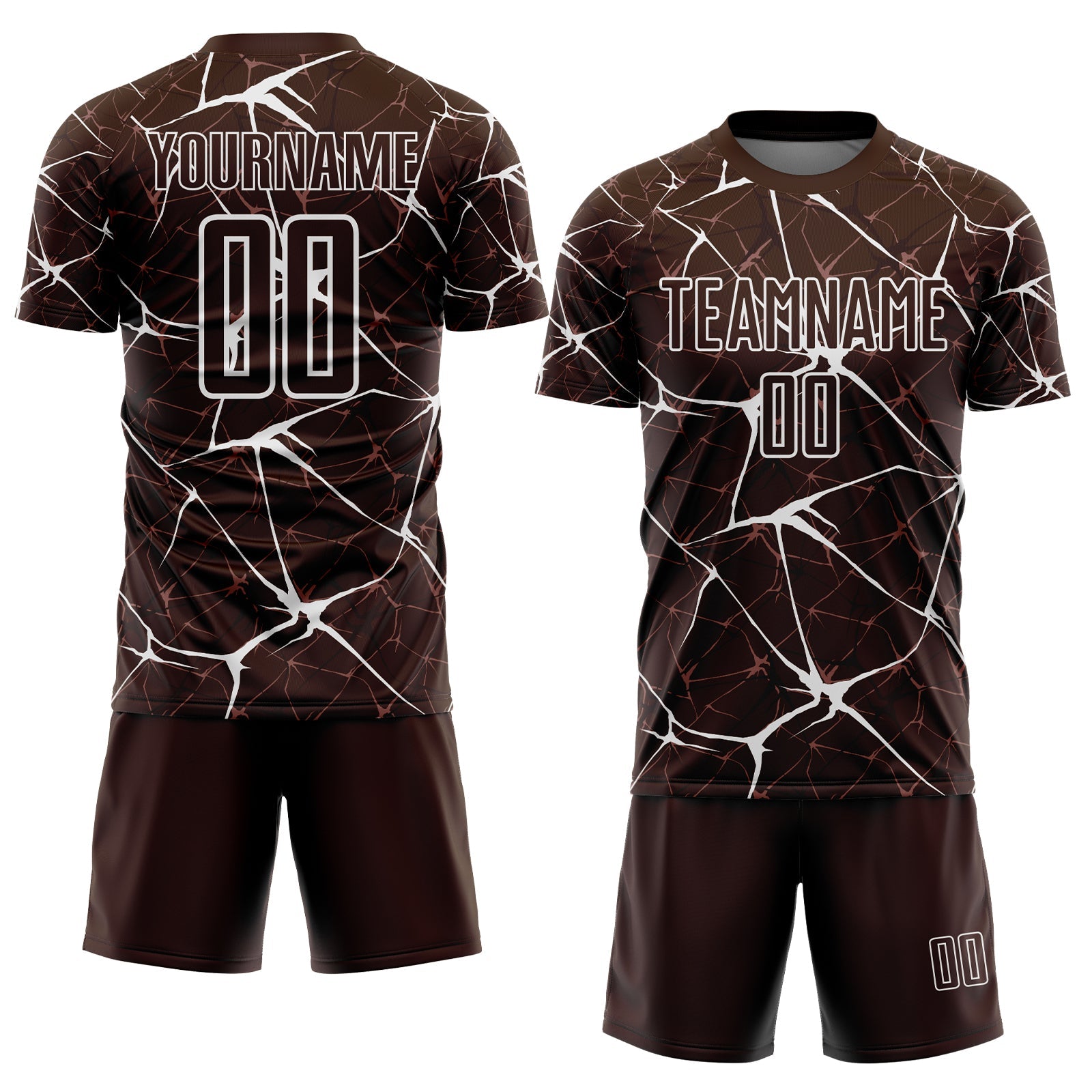 Custom Brown-White Abstract Network Crackle Sublimation Soccer Uniform Jersey view 2