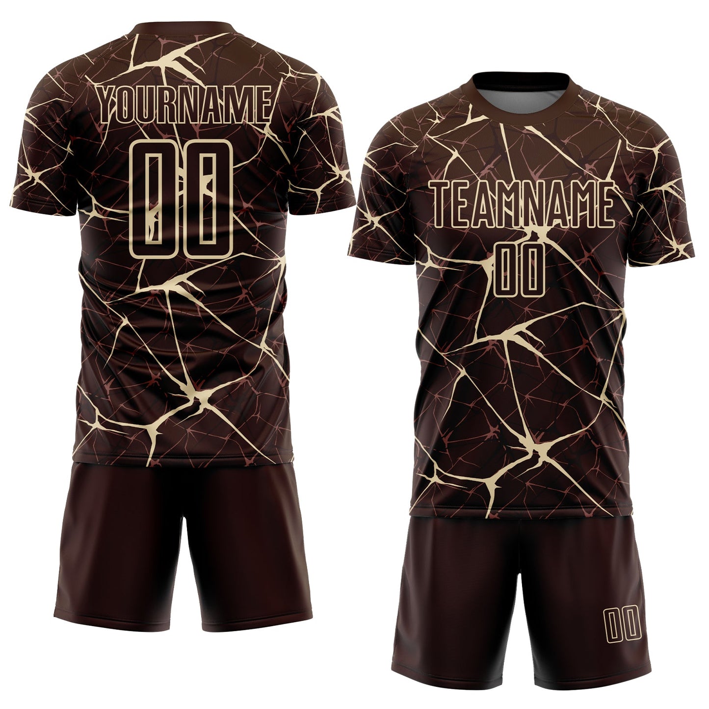 Custom Brown-Cream Abstract Network Crackle Sublimation Soccer Uniform Jersey view 2