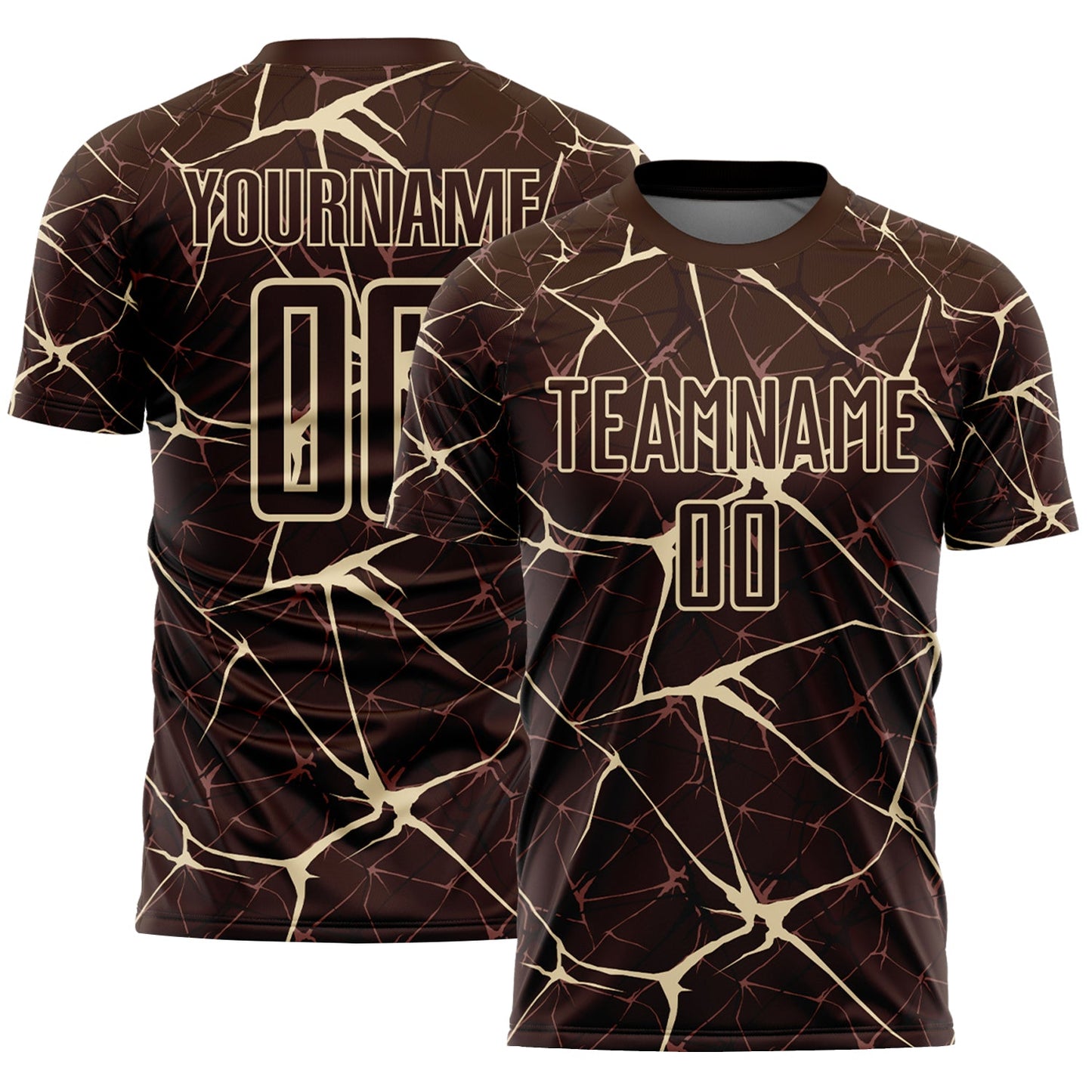 Custom Brown-Cream Abstract Network Crackle Sublimation Soccer Uniform Jersey - Main View