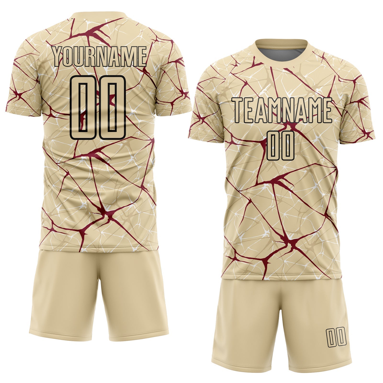 Custom Cream Crimson-Black Abstract Network Crackle Sublimation Soccer Uniform Jersey view 2