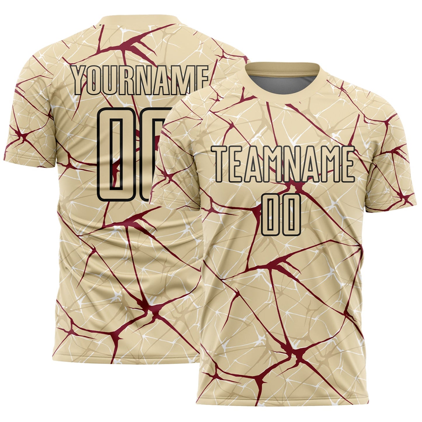 Custom Cream Crimson-Black Abstract Network Crackle Sublimation Soccer Uniform Jersey - Main View