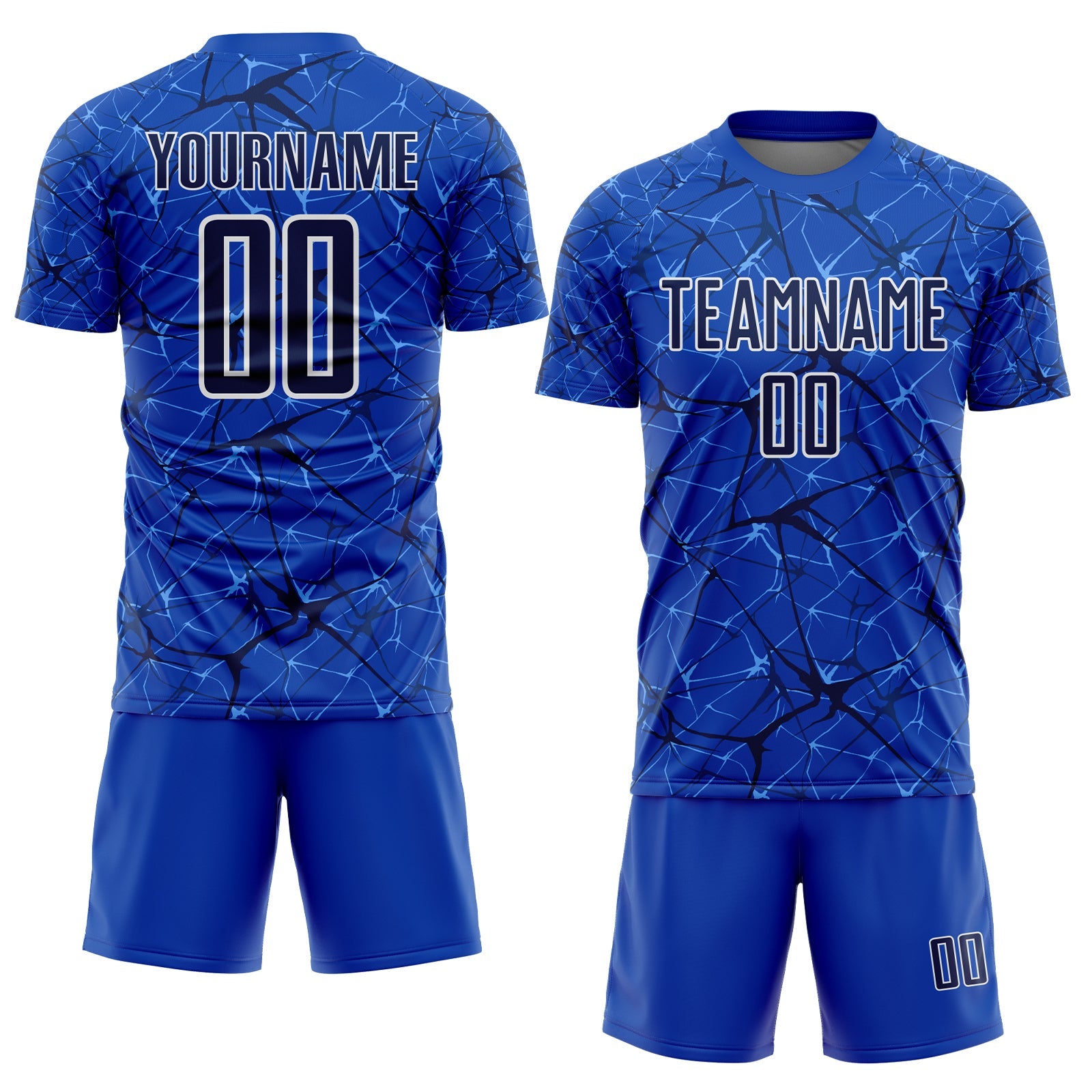 Custom Thunder Blue Navy-White Abstract Network Crackle Sublimation Soccer Uniform Jersey view 2