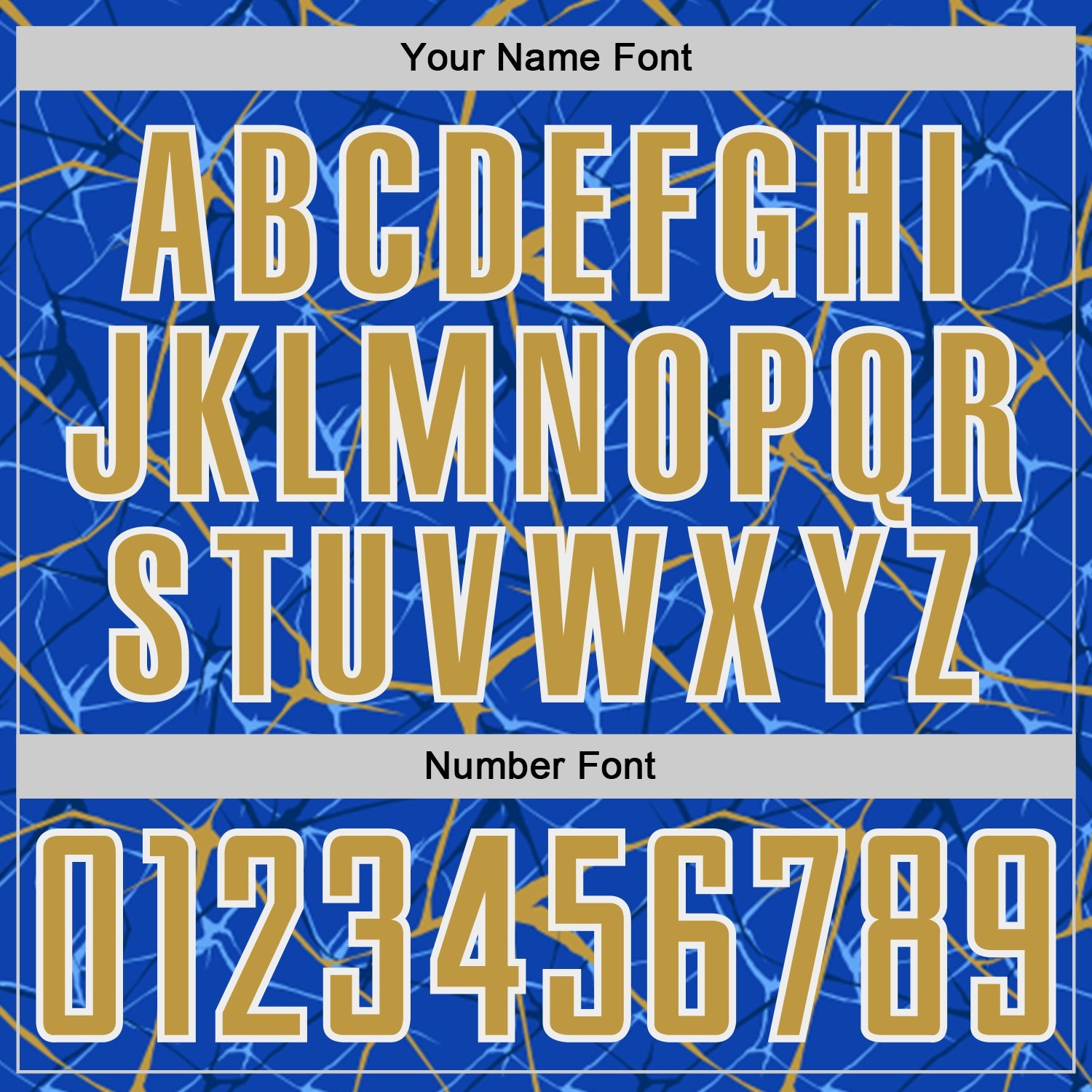 Custom Thunder Blue Old Gold-White Abstract Network Crackle Sublimation Soccer Uniform Jersey view 6