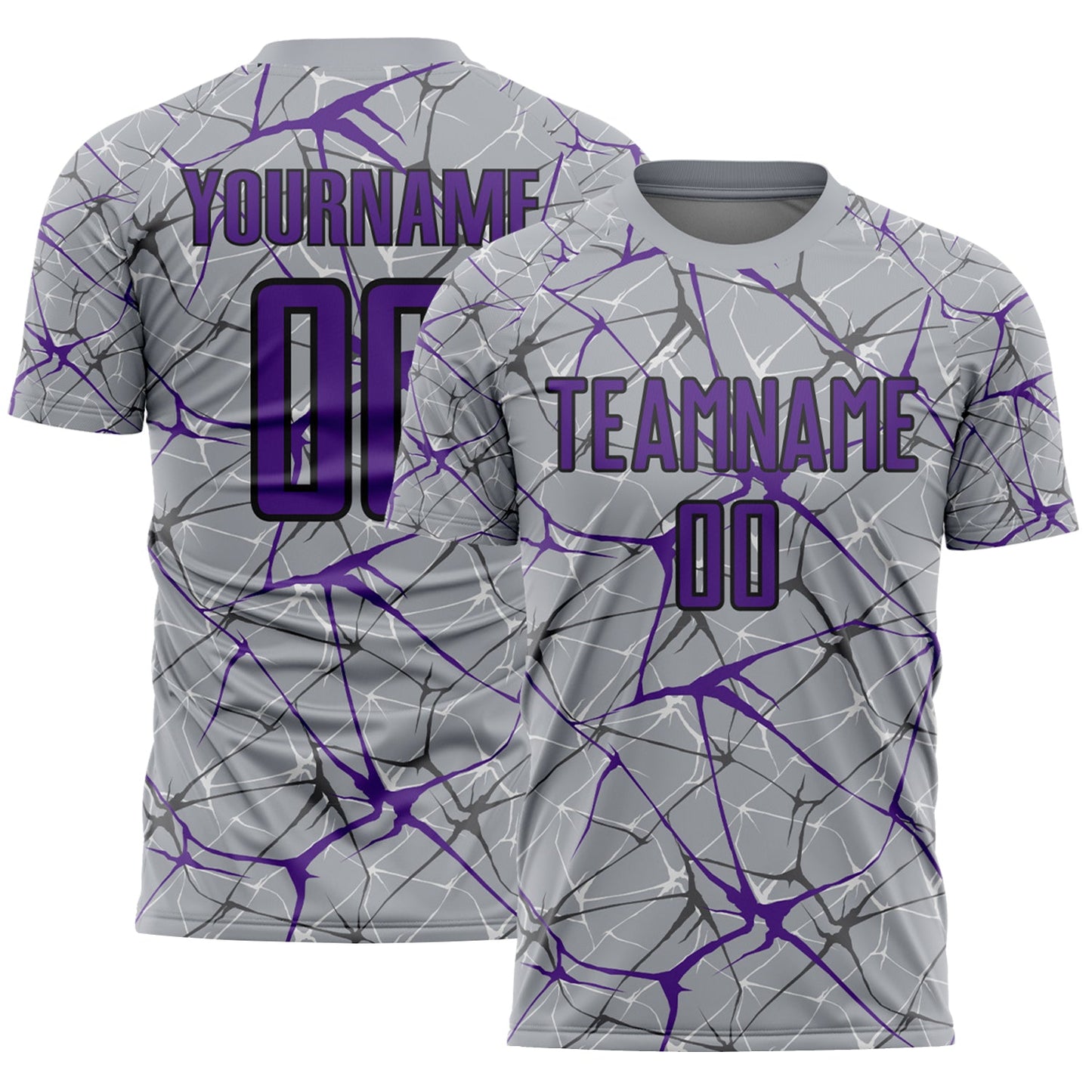Custom Gray Purple-Black Abstract Network Crackle Sublimation Soccer Uniform Jersey - Main View