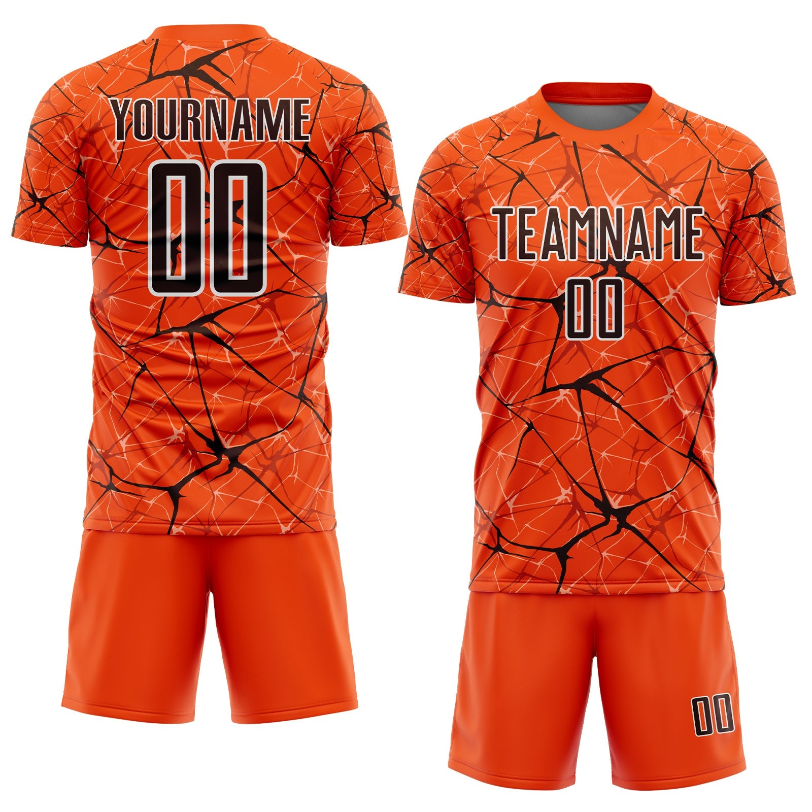 Custom Orange Brown-White Abstract Network Crackle Sublimation Soccer Uniform Jersey view 2