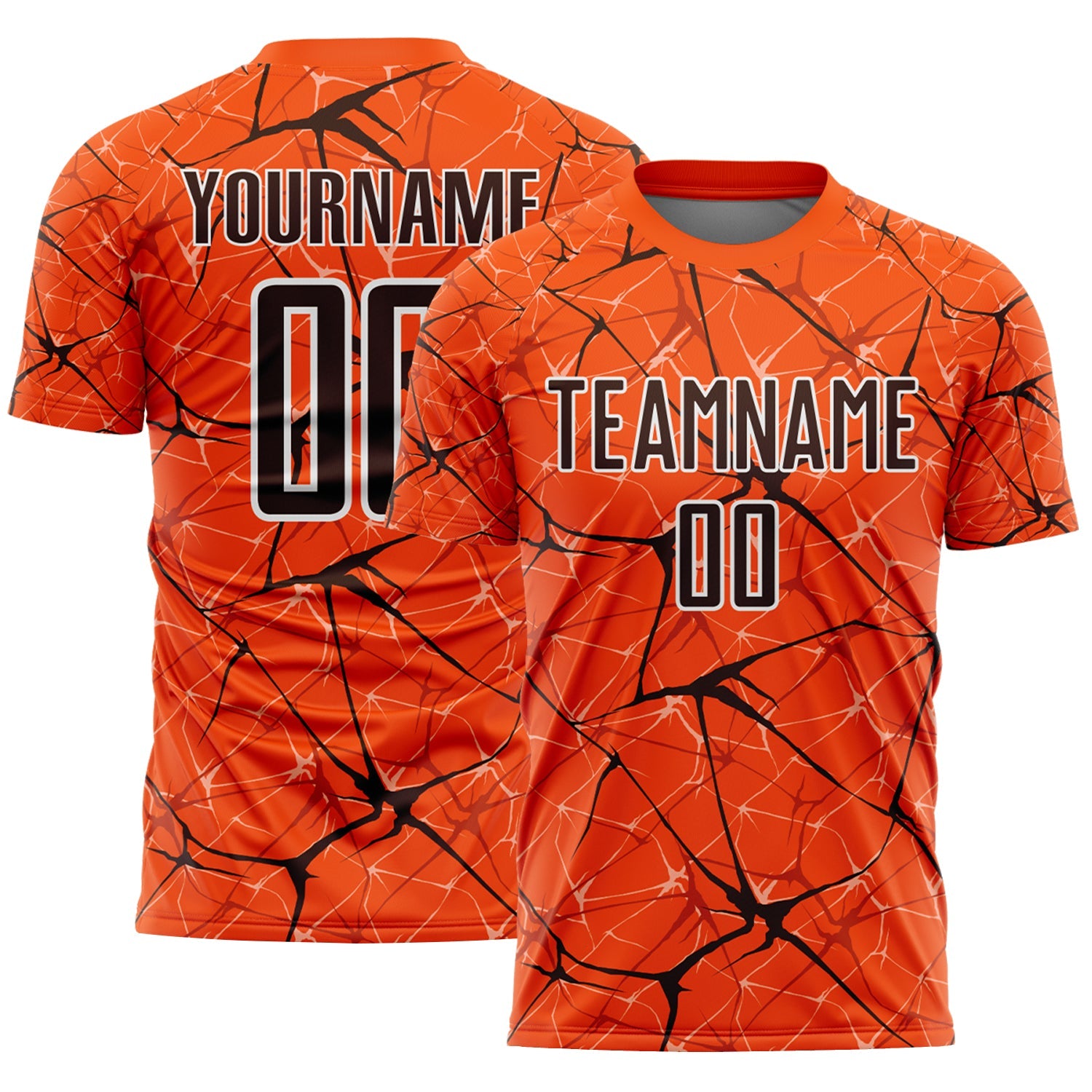 Custom Orange Brown-White Abstract Network Crackle Sublimation Soccer Uniform Jersey - Main View
