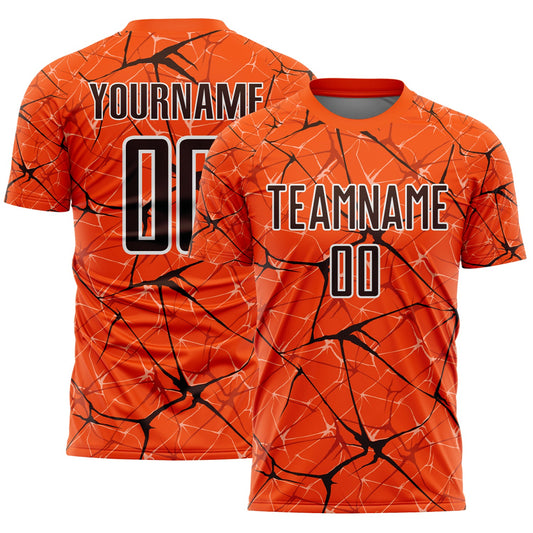 Custom Orange Brown-White Abstract Network Crackle Sublimation Soccer Uniform Jersey - Main View
