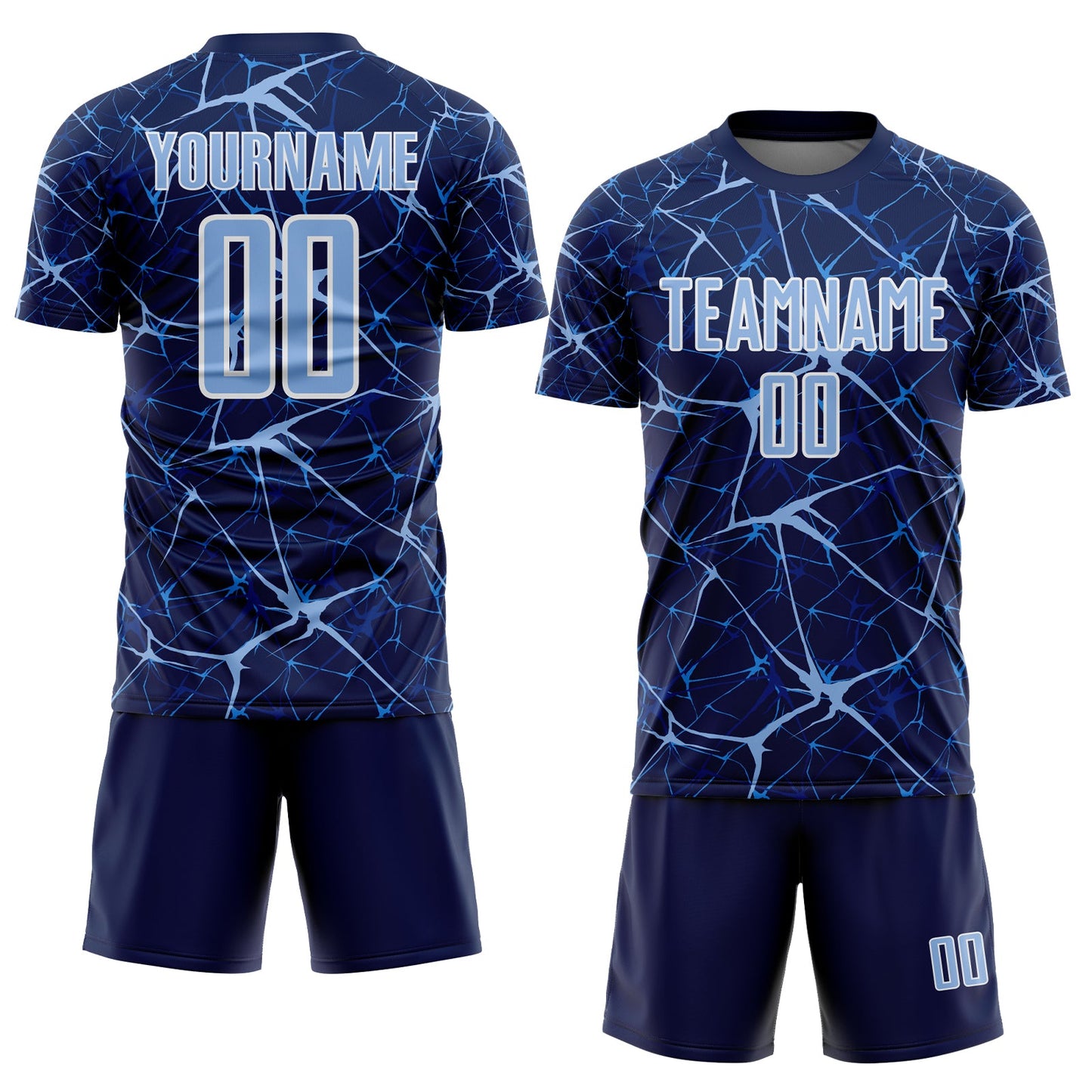 Custom Navy Light Blue-White Abstract Network Crackle Sublimation Soccer Uniform Jersey view 2