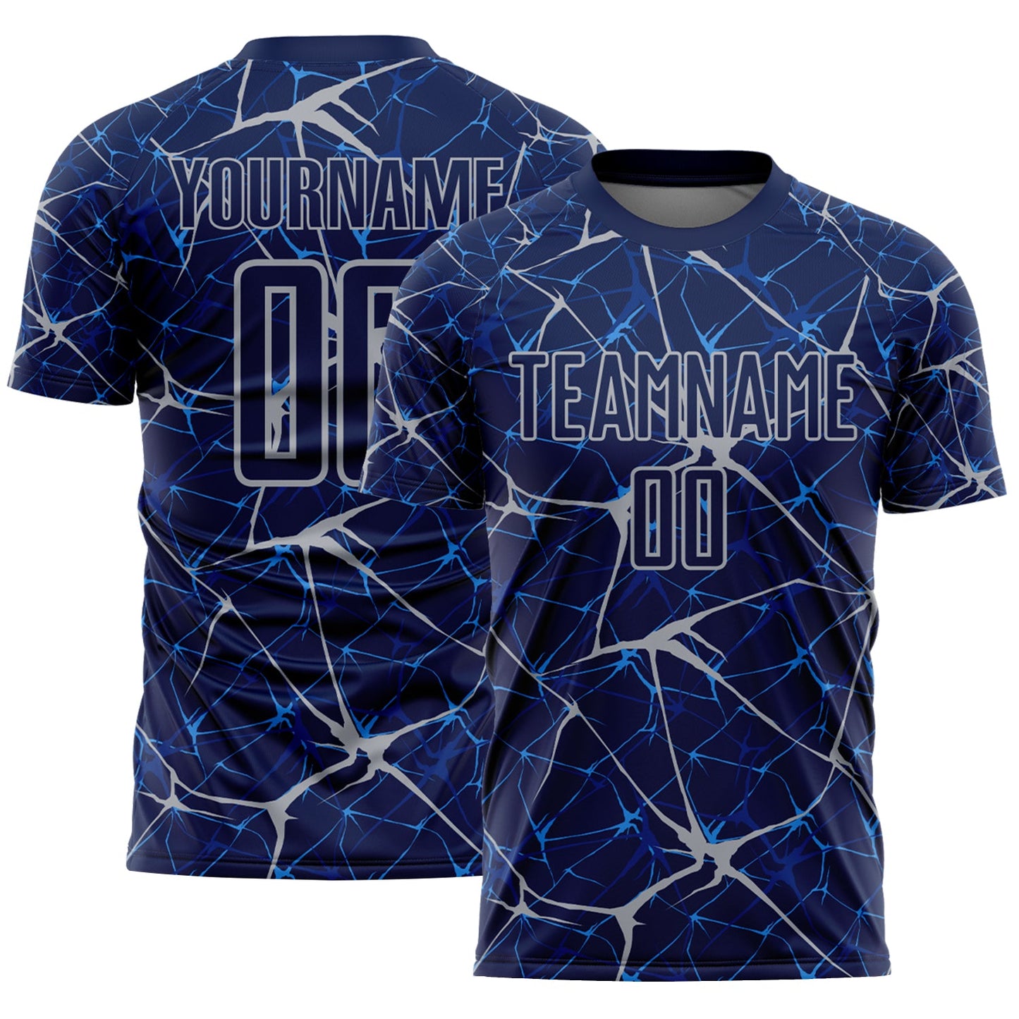Custom Navy-Gray Abstract Network Crackle Sublimation Soccer Uniform Jersey - Main View