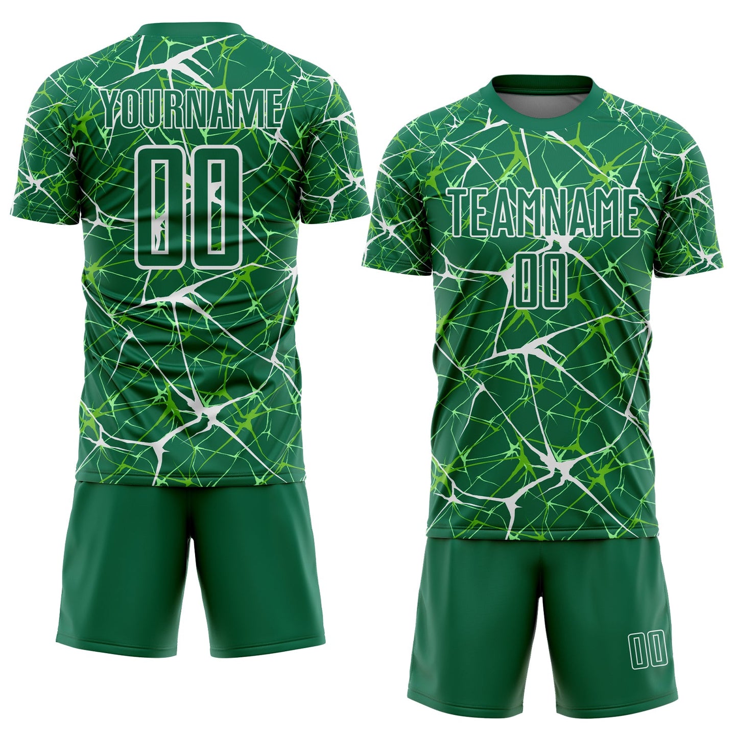 Custom Kelly Green-White Abstract Network Crackle Sublimation Soccer Uniform Jersey view 2