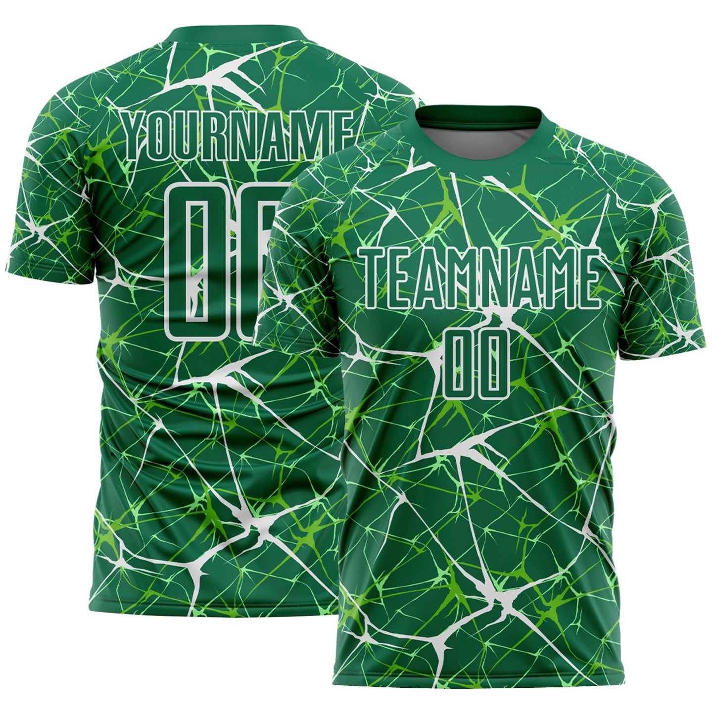 Custom Kelly Green-White Abstract Network Crackle Sublimation Soccer Uniform Jersey - Main View