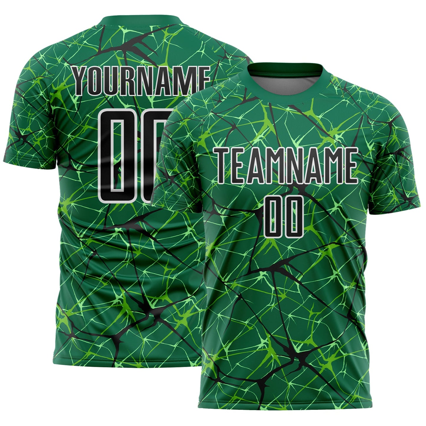 Custom Kelly Green Black-White Abstract Network Crackle Sublimation Soccer Uniform Jersey - Main View