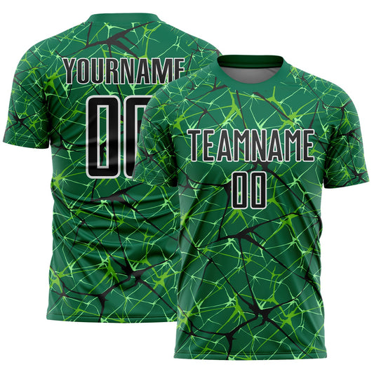 Custom Kelly Green Black-White Abstract Network Crackle Sublimation Soccer Uniform Jersey - Main View