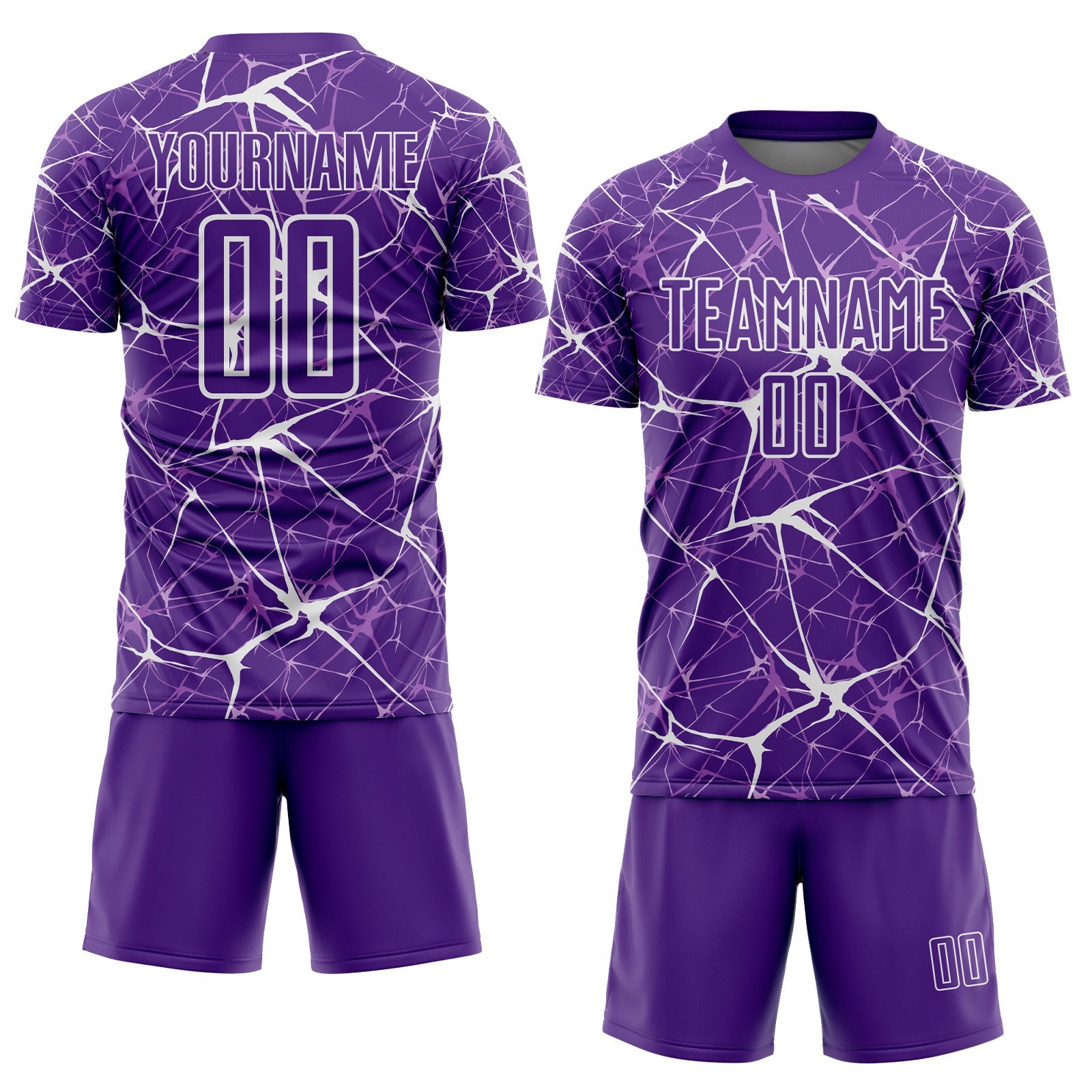 Custom Purple-White Abstract Network Crackle Sublimation Soccer Uniform Jersey view 2