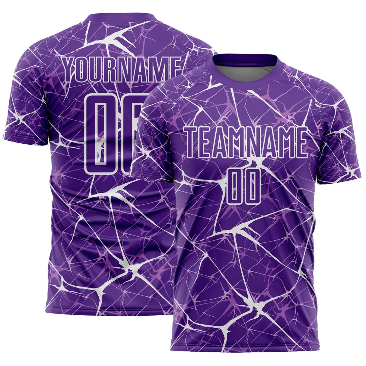 Custom Purple-White Abstract Network Crackle Sublimation Soccer Uniform Jersey - Main View