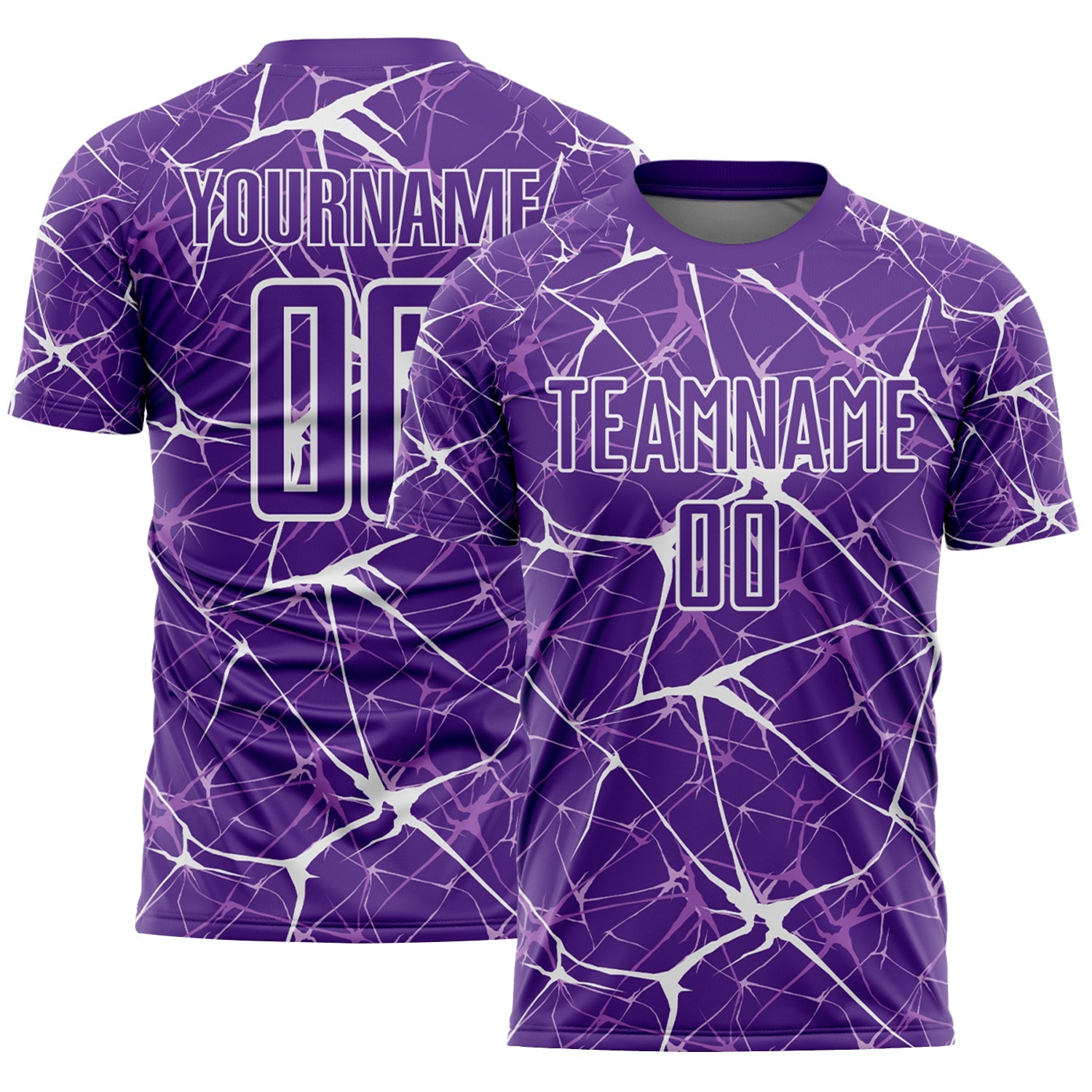 Custom Purple-White Abstract Network Crackle Sublimation Soccer Uniform Jersey - Main View